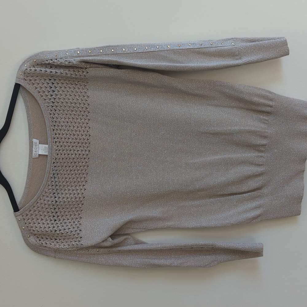 Cache shimmer studded mesh sweater